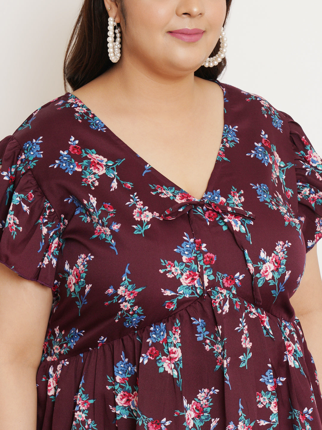 Women Plus Size Floral Printed Flutter Sleeves Top