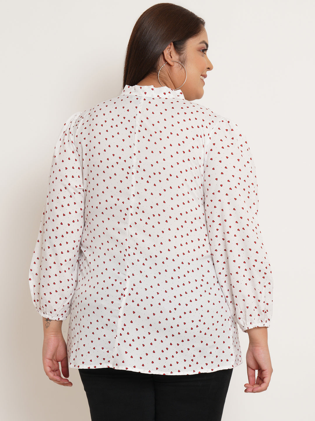 Women Plus Size Conversational Tie-Up Neck Top