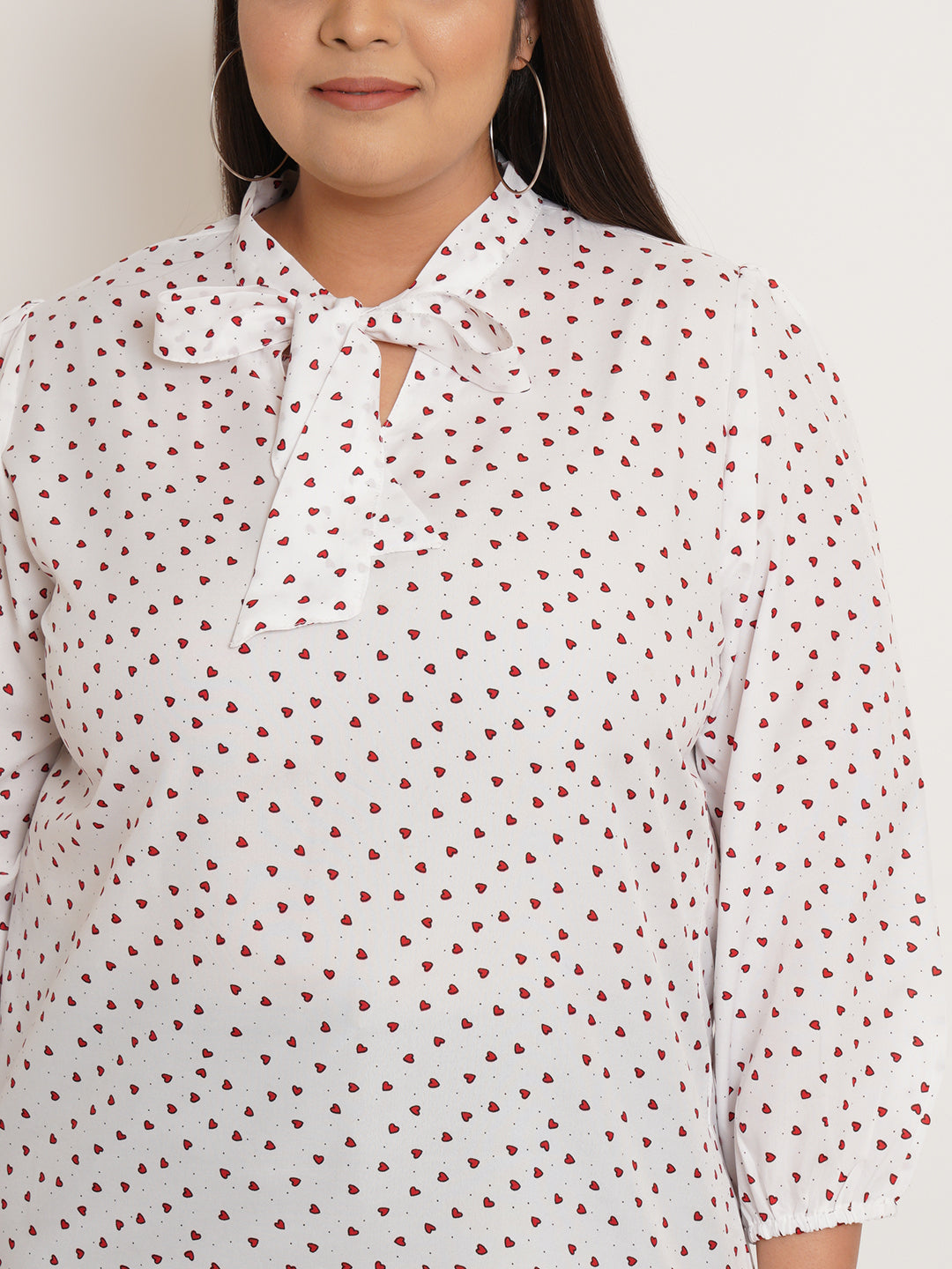 Women Plus Size Conversational Tie-Up Neck Top