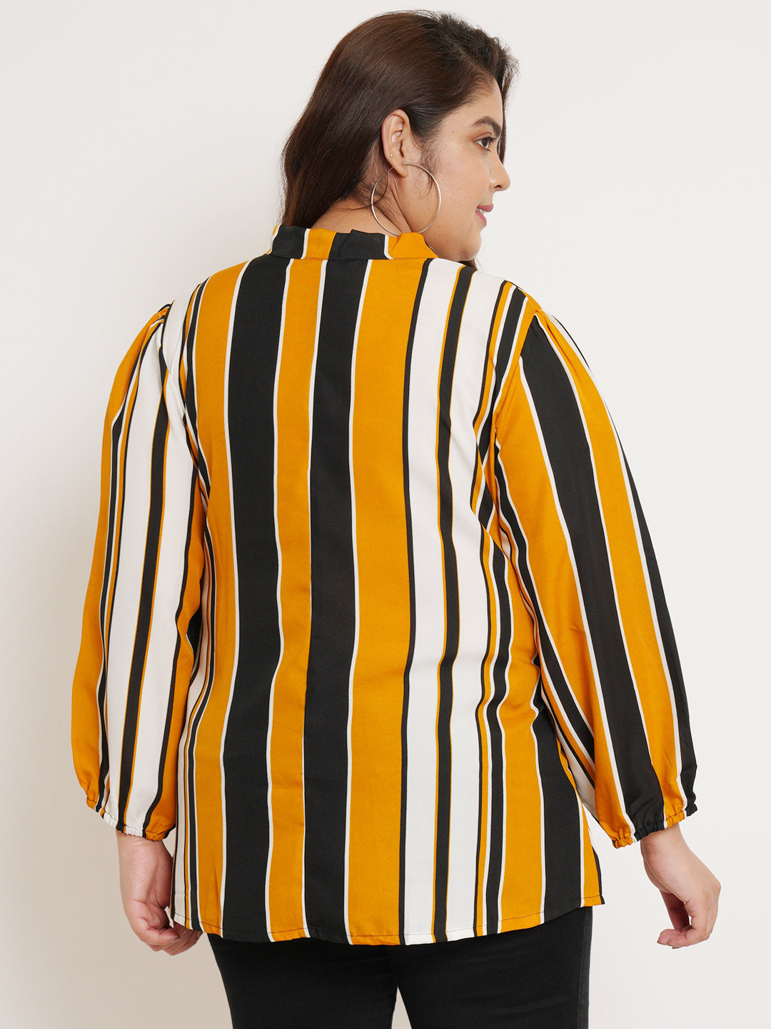 Women Plus Size Striped Tie-Up Neck Top