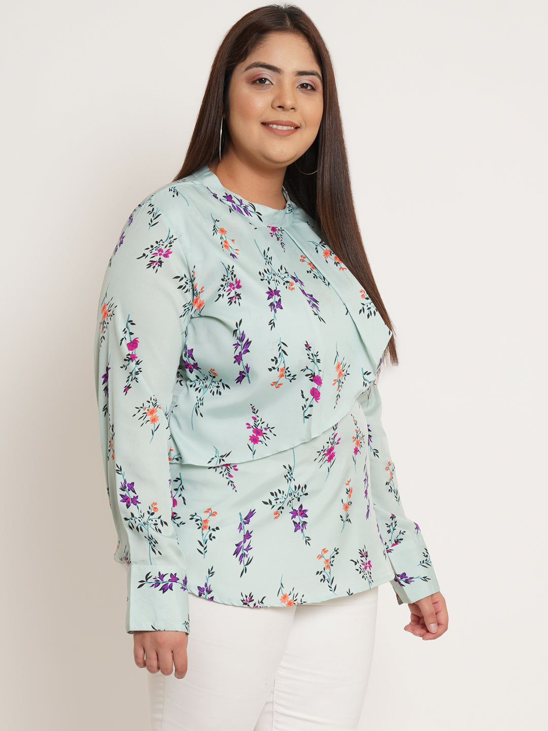 Women Plus Size Floral Printed Ruffled Top