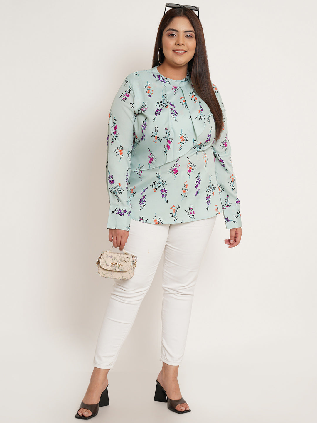 Women Plus Size Floral Printed Ruffled Top