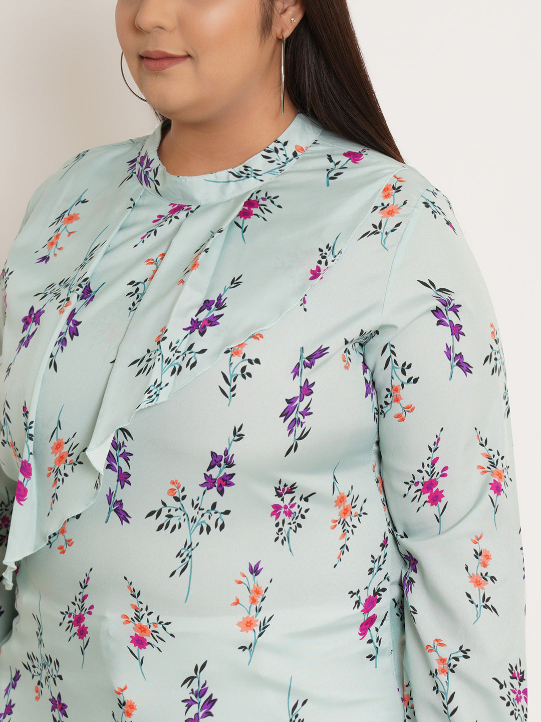 Women Plus Size Floral Printed Ruffled Top