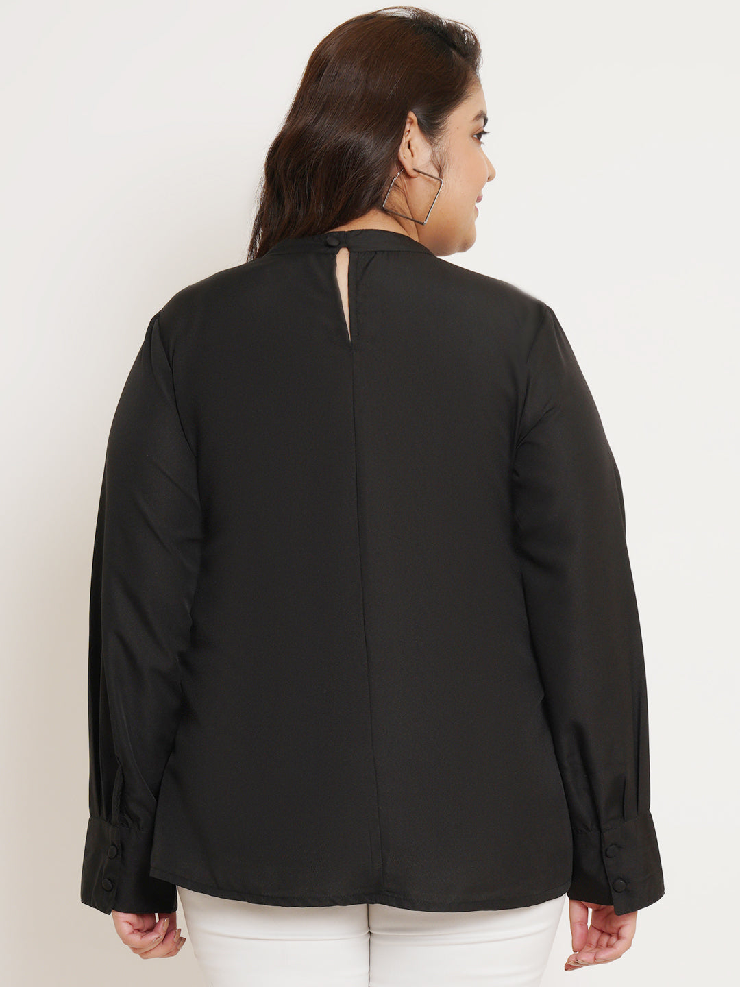 Women Plus Size Black Ruffled Top