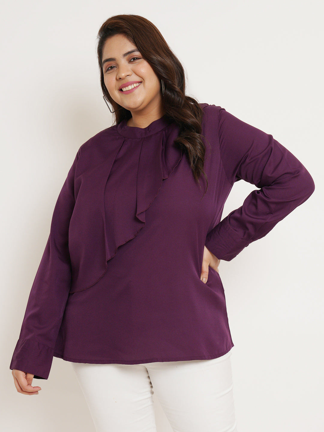Women Plus Size Purple Ruffled Top