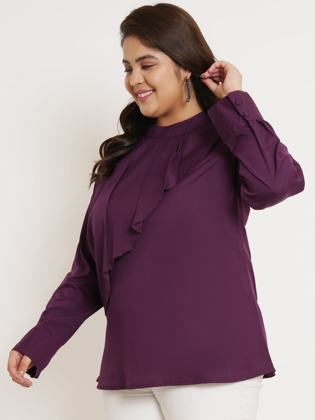 Women Plus Size Purple Ruffled Top