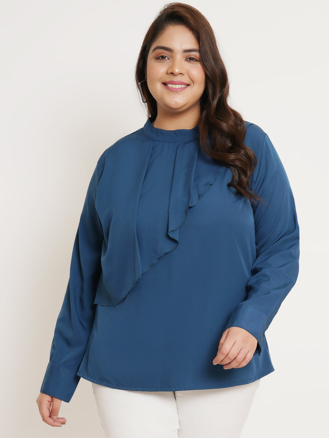 Women Plus Size Teal blue Ruffled Top