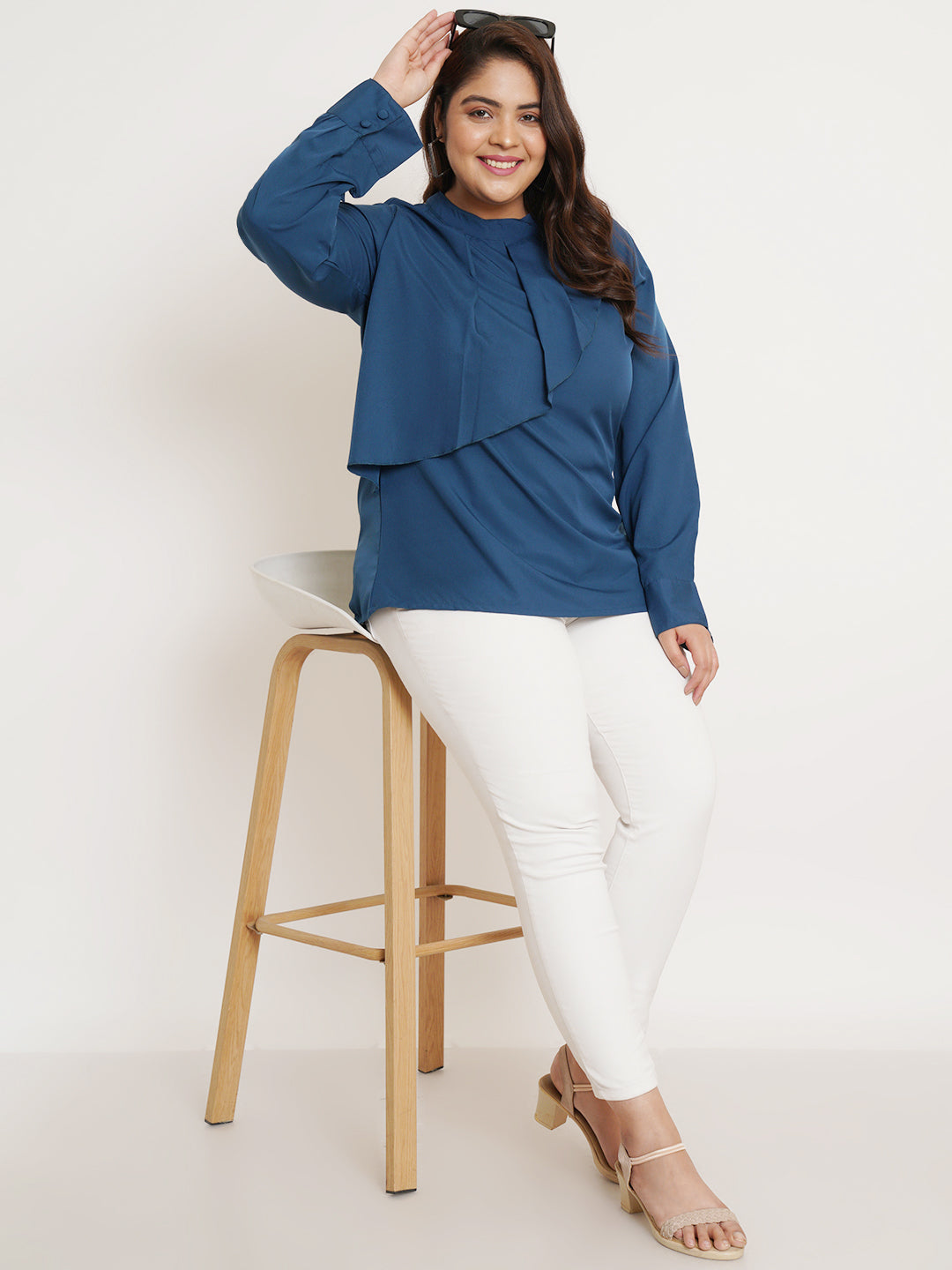 Women Plus Size Teal blue Ruffled Top