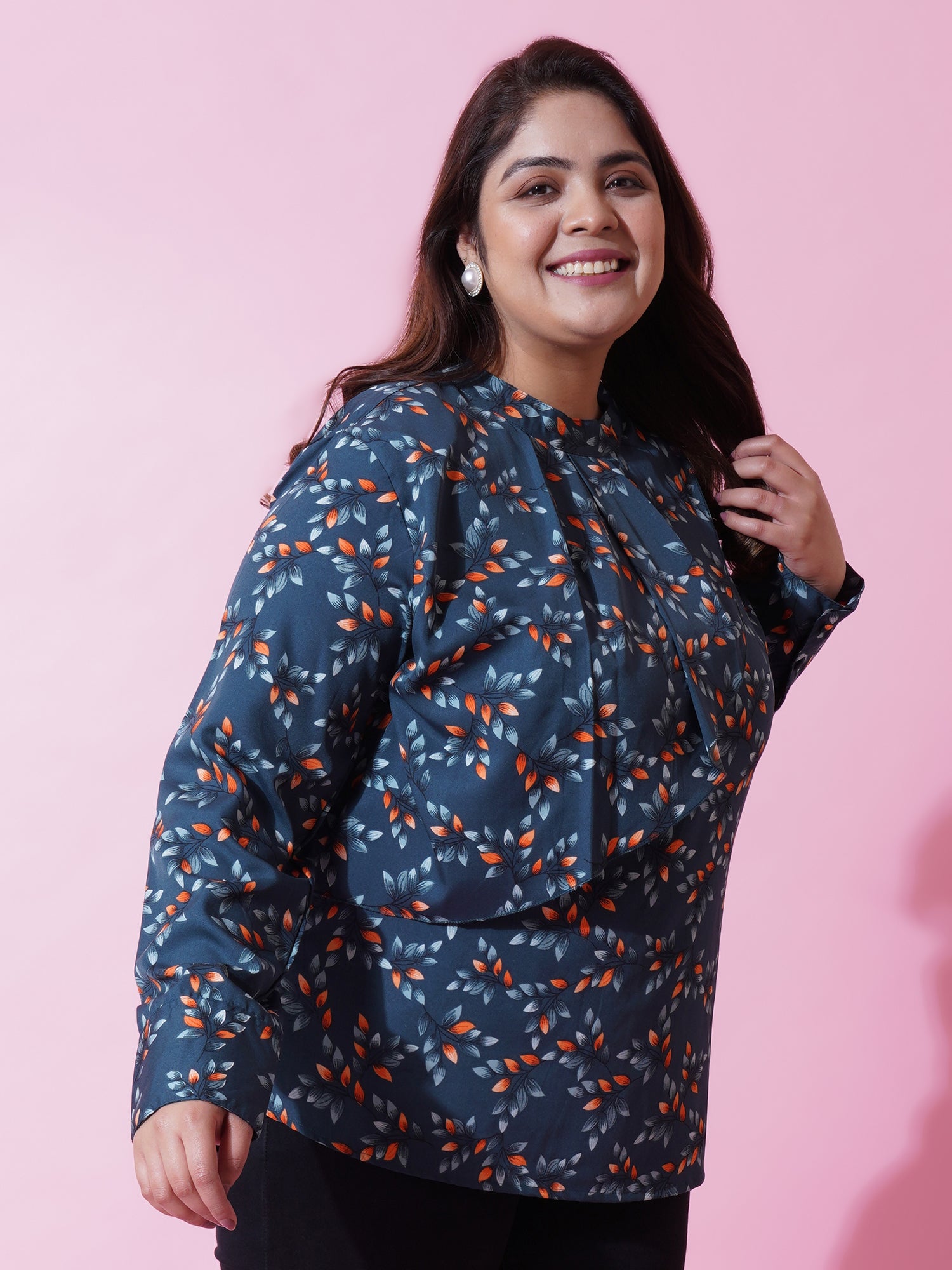 Women Plus Size Floral Printed Ruffled Top