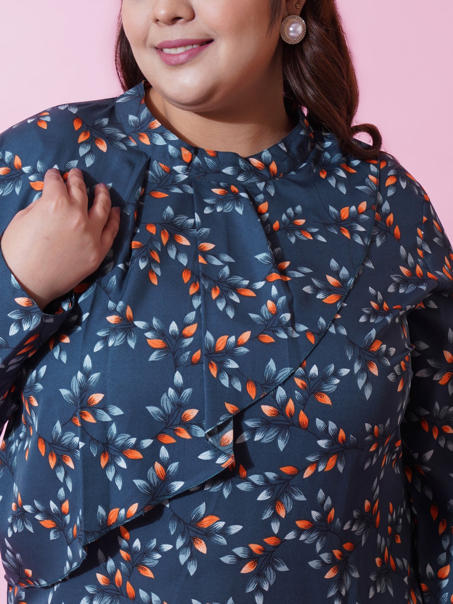 Women Plus Size Floral Printed Ruffled Top