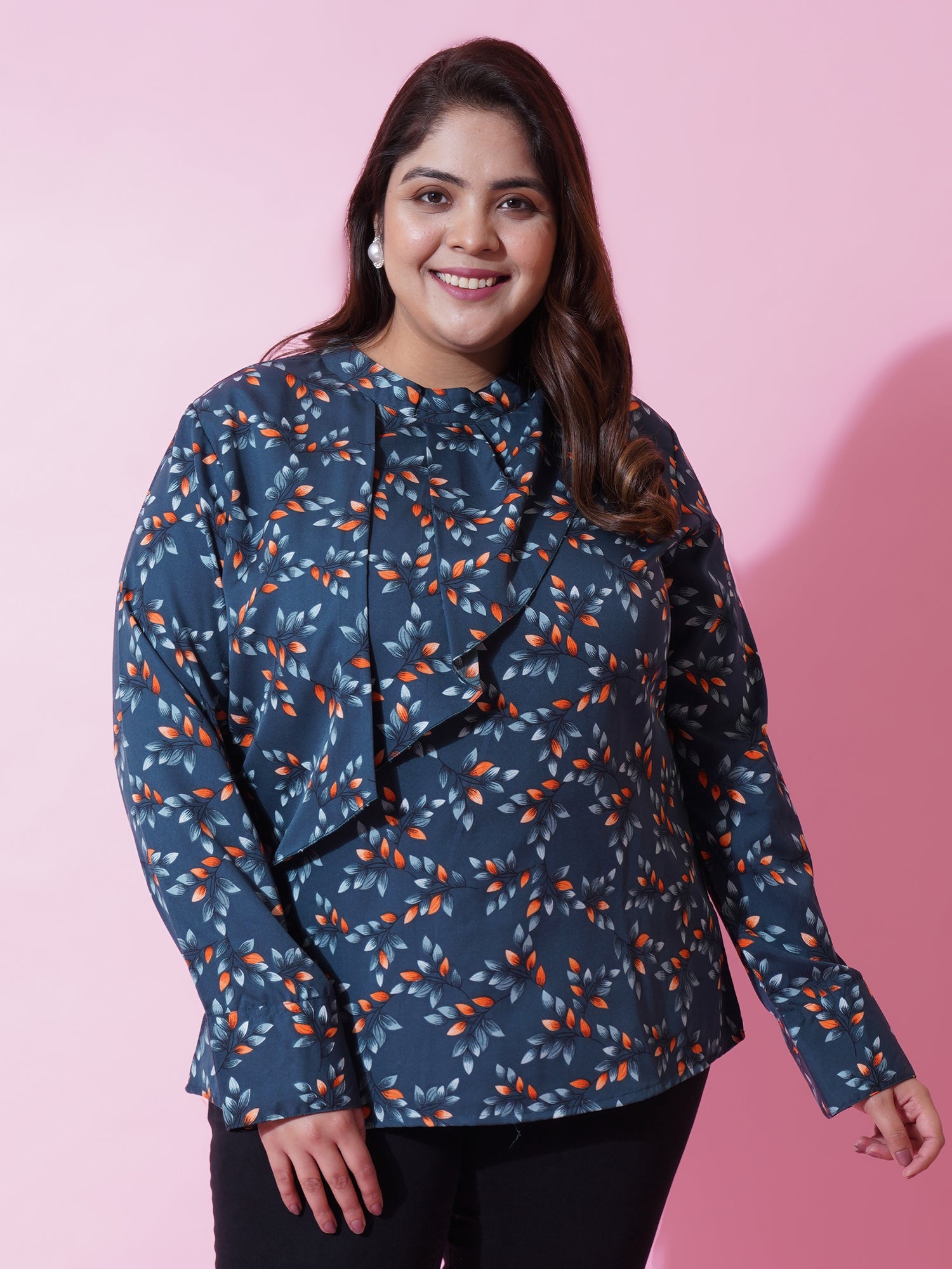 Women Plus Size Floral Printed Ruffled Top