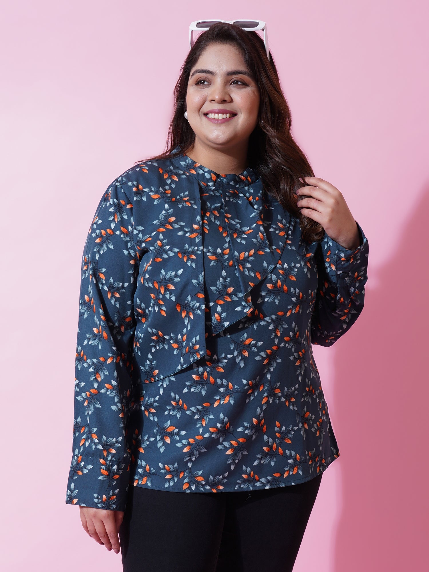 Women Plus Size Floral Printed Ruffled Top