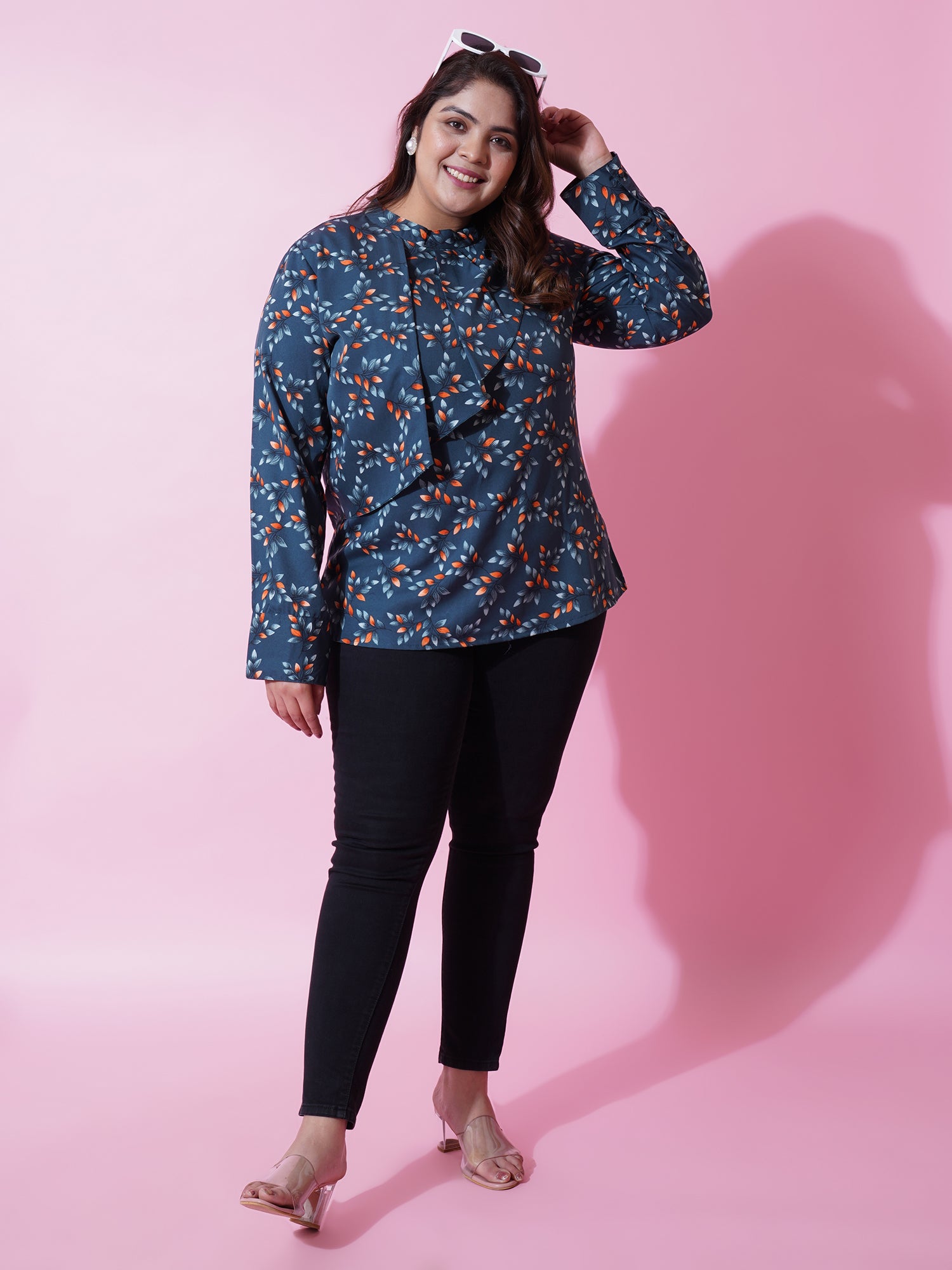 Women Plus Size Floral Printed Ruffled Top