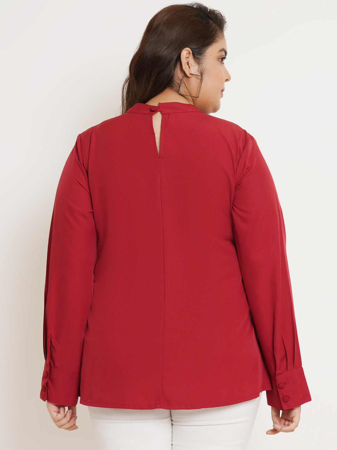 Women Plus Size Red Ruffled Top