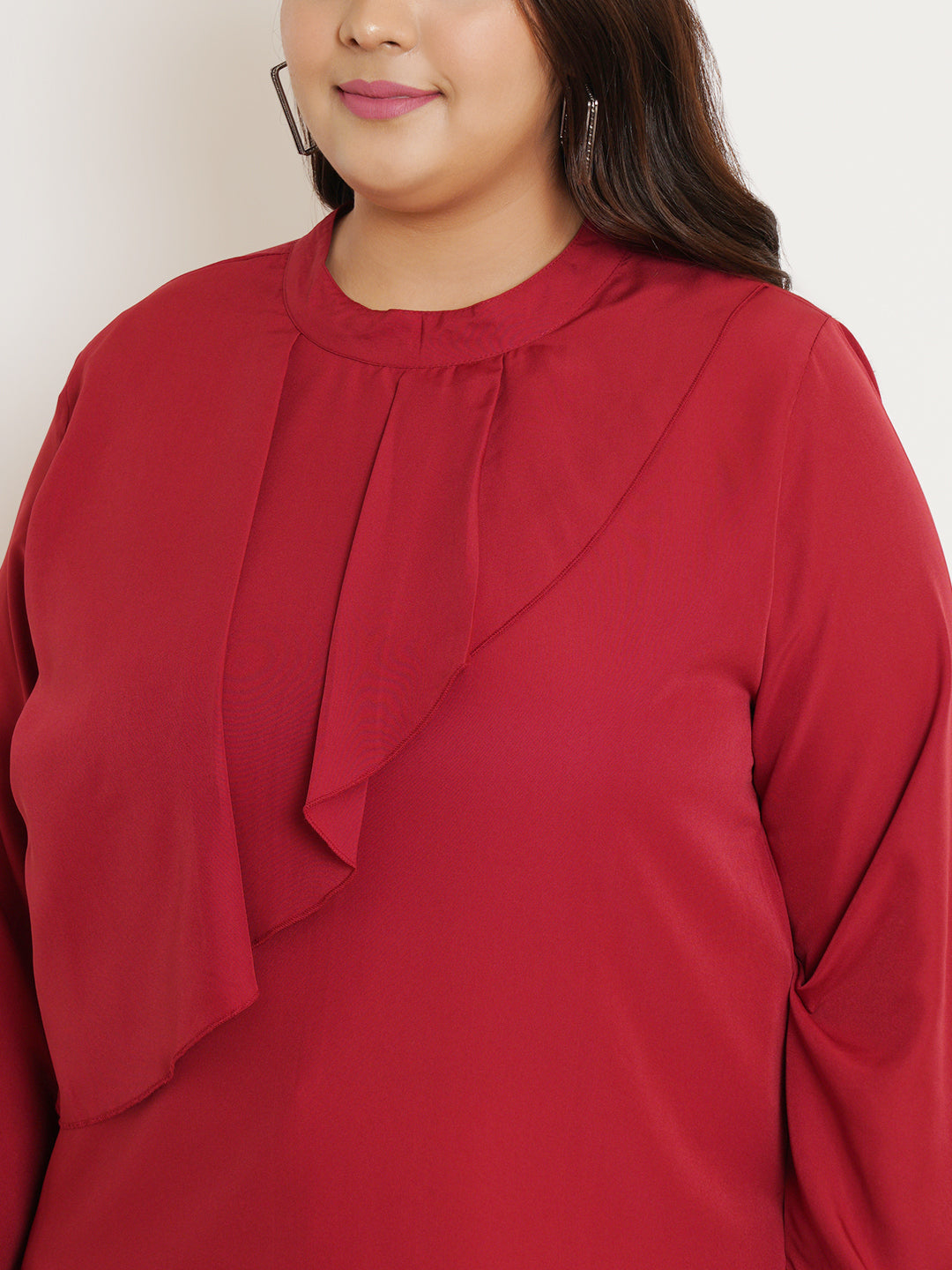 Women Plus Size Red Ruffled Top