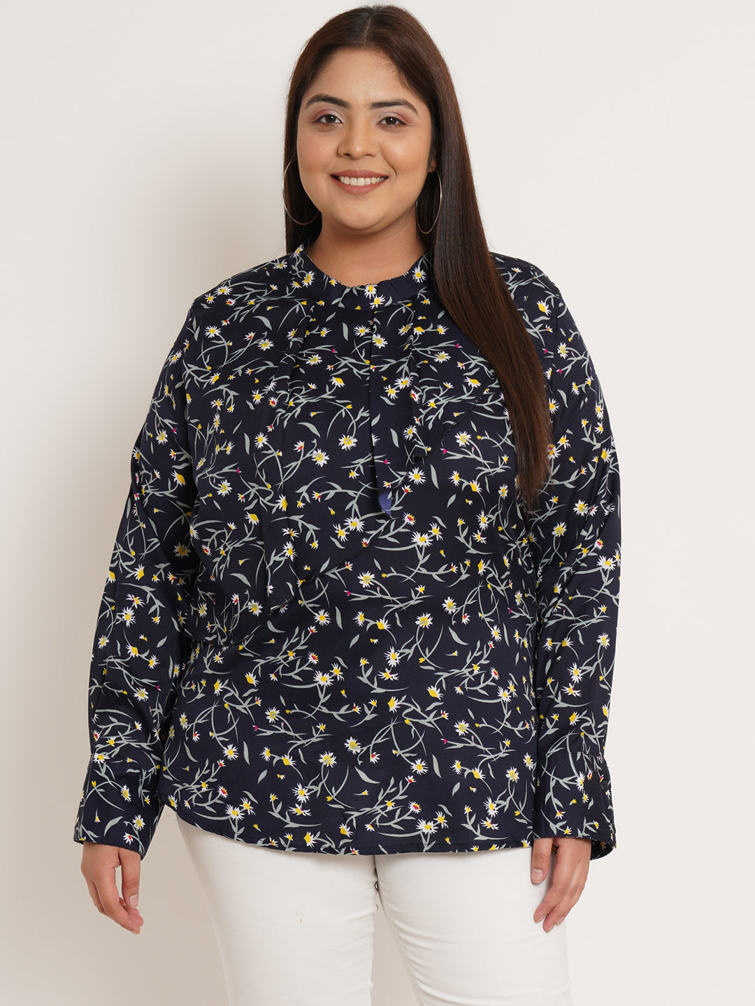 Women Plus Size Floral Printed Ruffled Top
