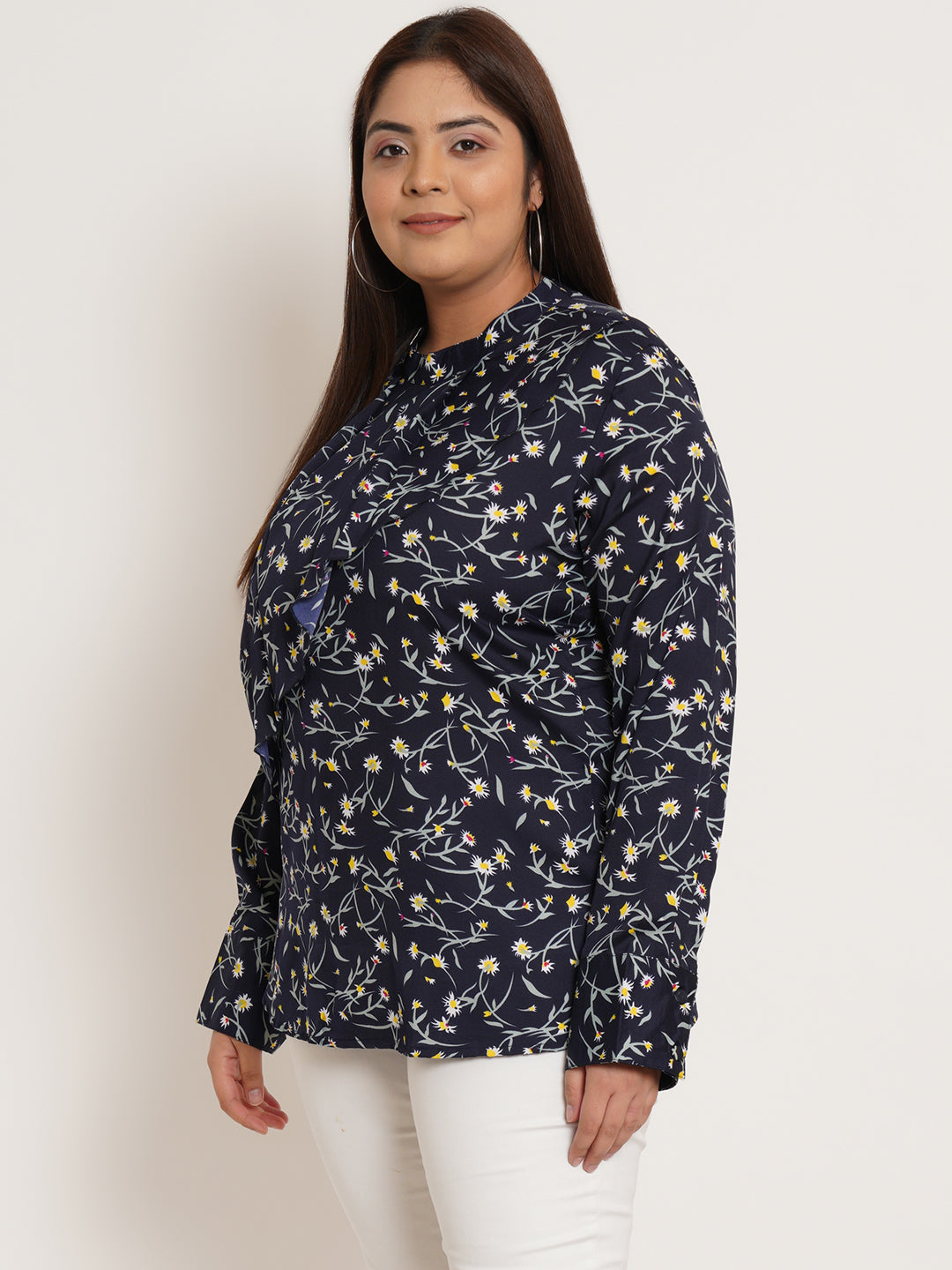 Women Plus Size Floral Printed Ruffled Top