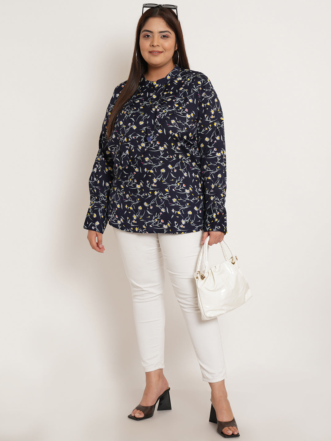Women Plus Size Floral Printed Ruffled Top