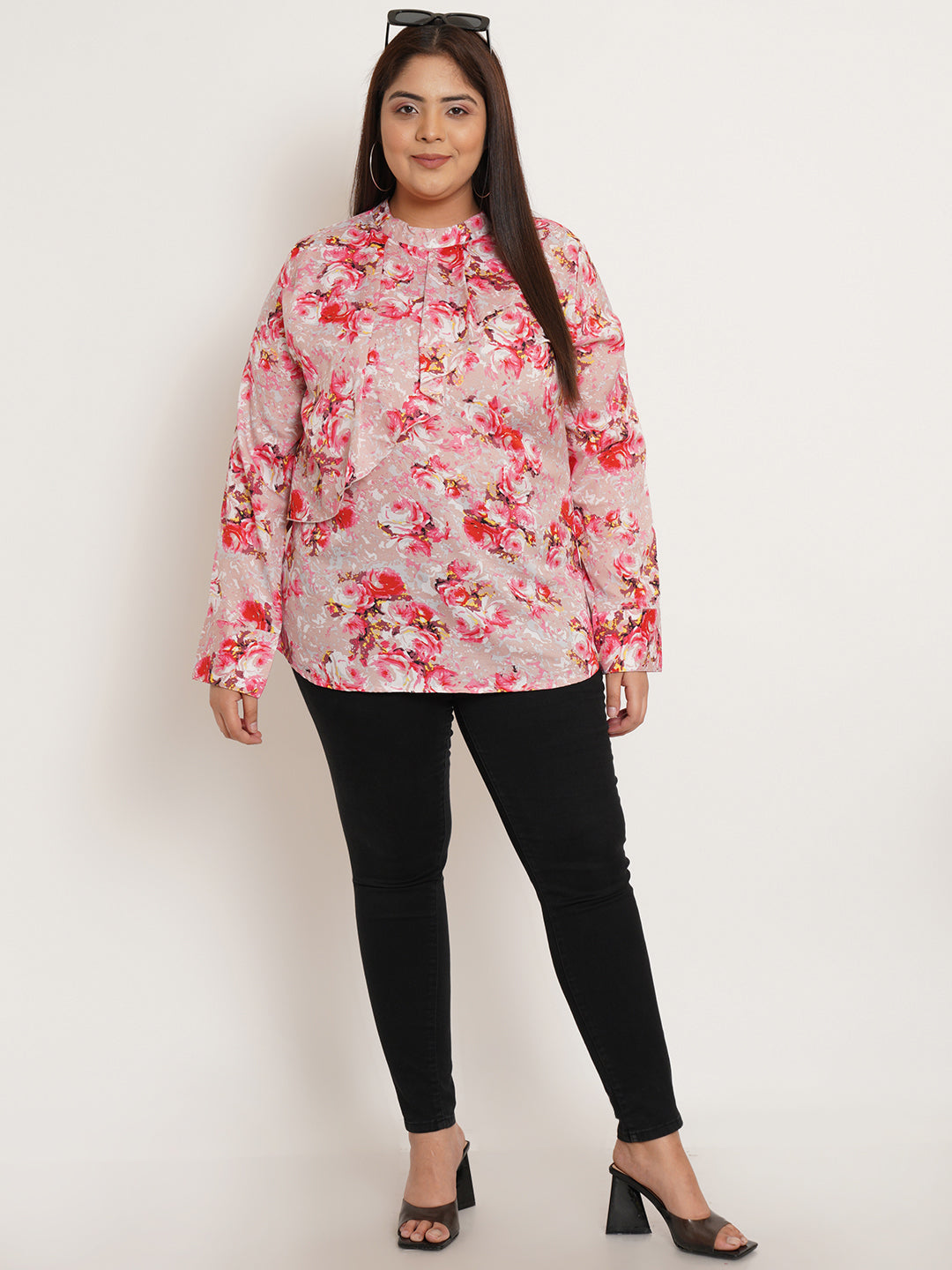 Women Plus Size Floral Printed Ruffled Top