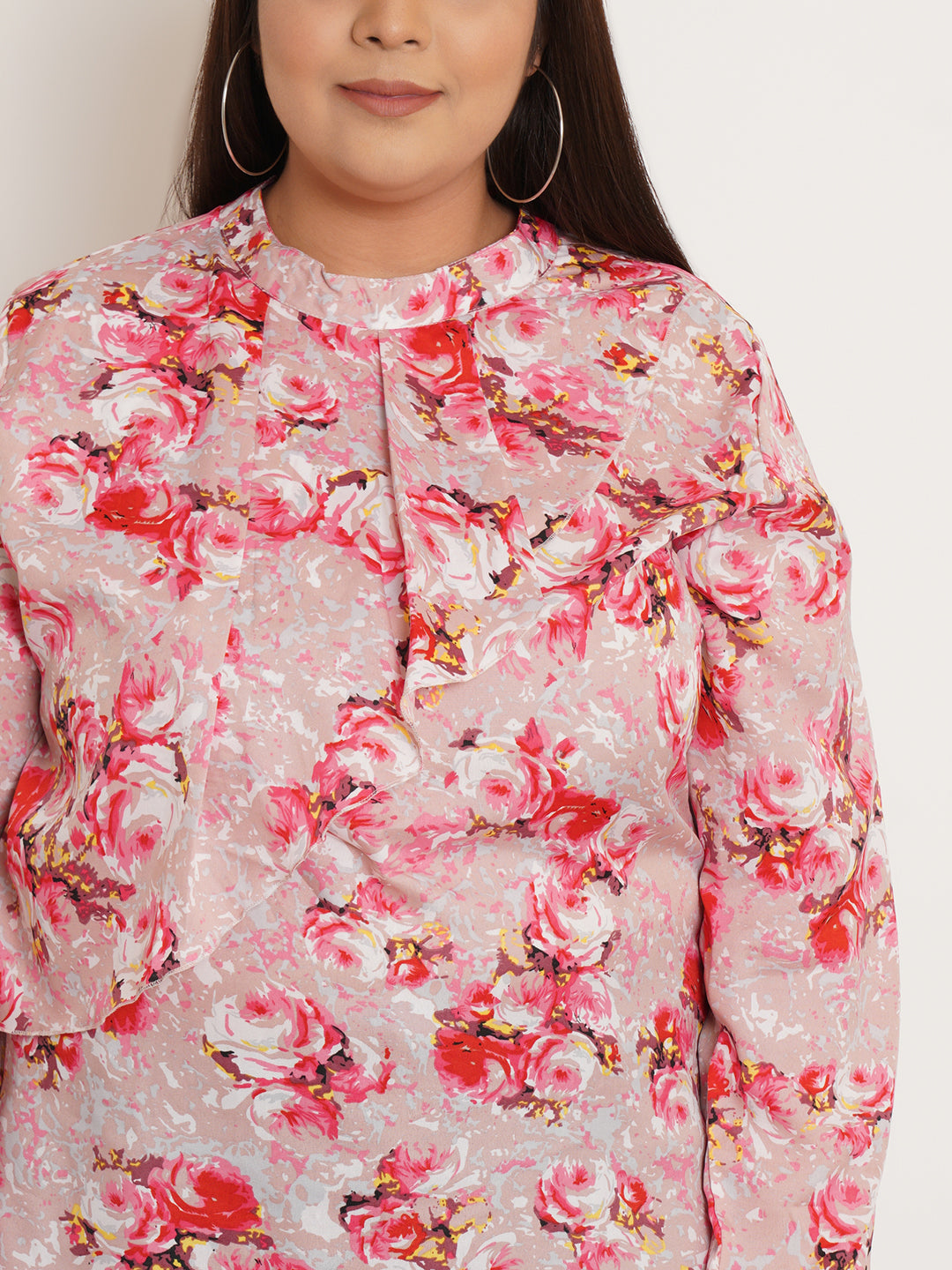 Women Plus Size Floral Printed Ruffled Top