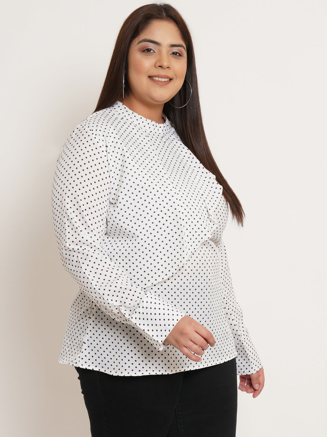 Women Plus Size Polka Dot Printed Ruffled Top