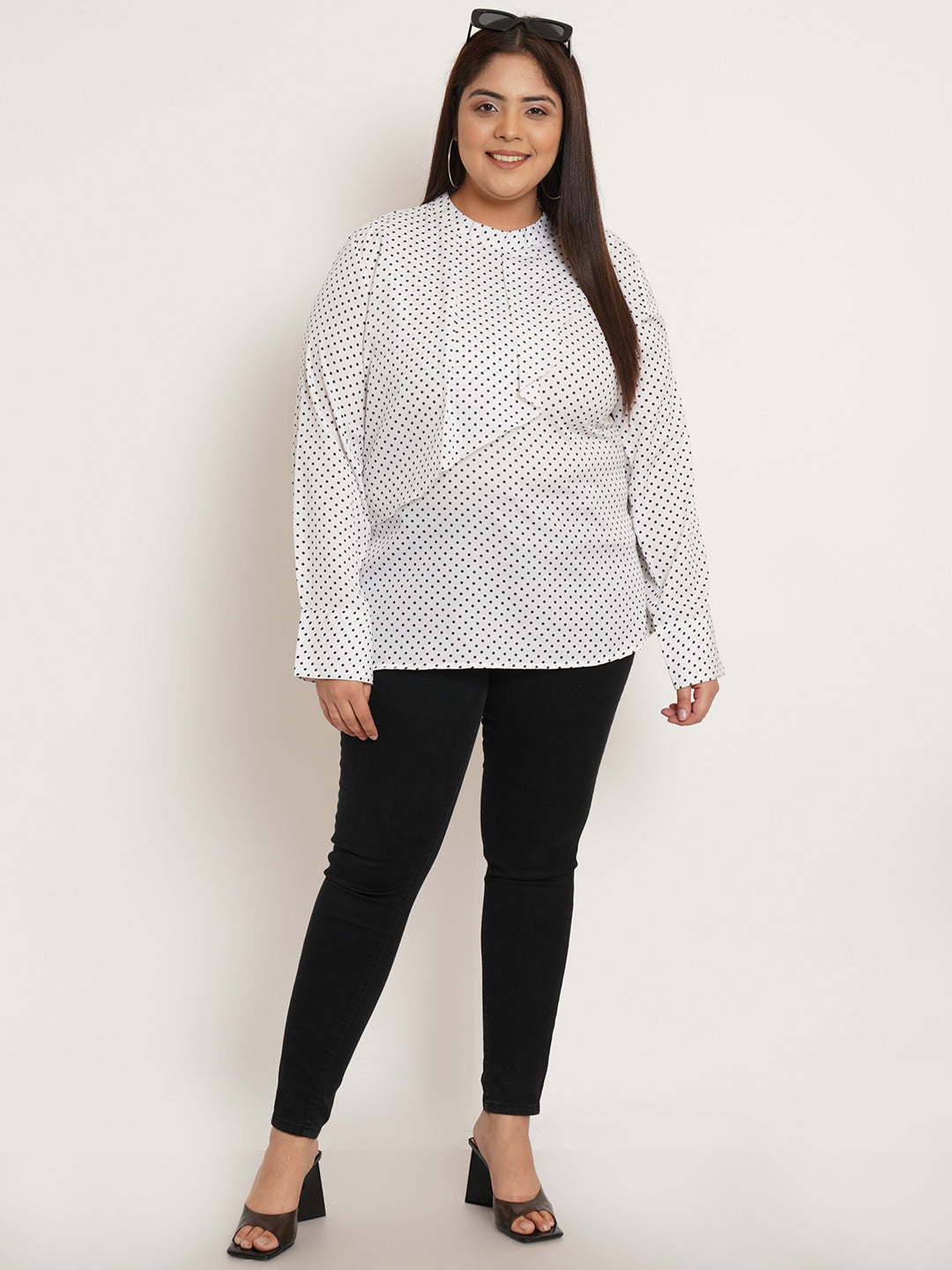 Women Plus Size Polka Dot Printed Ruffled Top