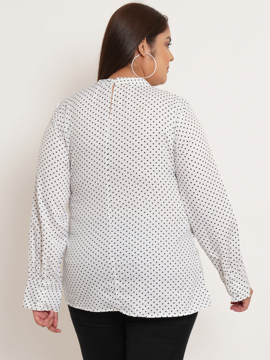 Women Plus Size Polka Dot Printed Ruffled Top