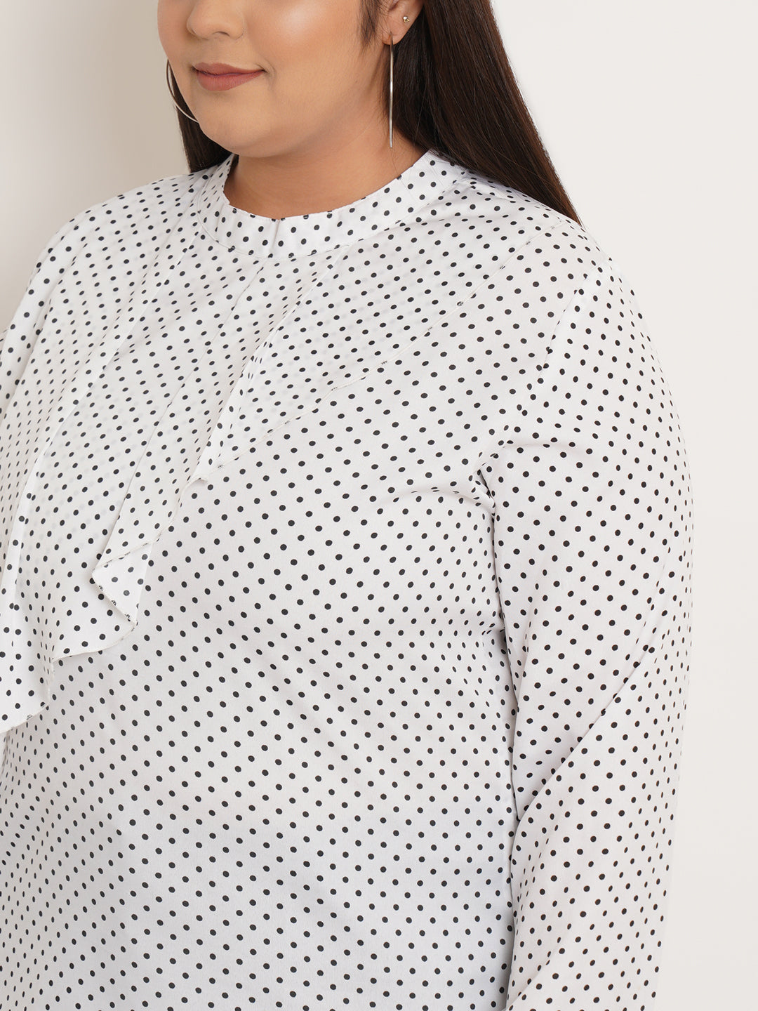 Women Plus Size Polka Dot Printed Ruffled Top
