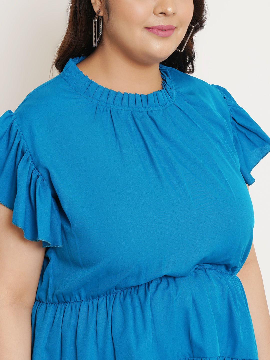 Women Plus Size Flutter Sleeves Ruffles Top
