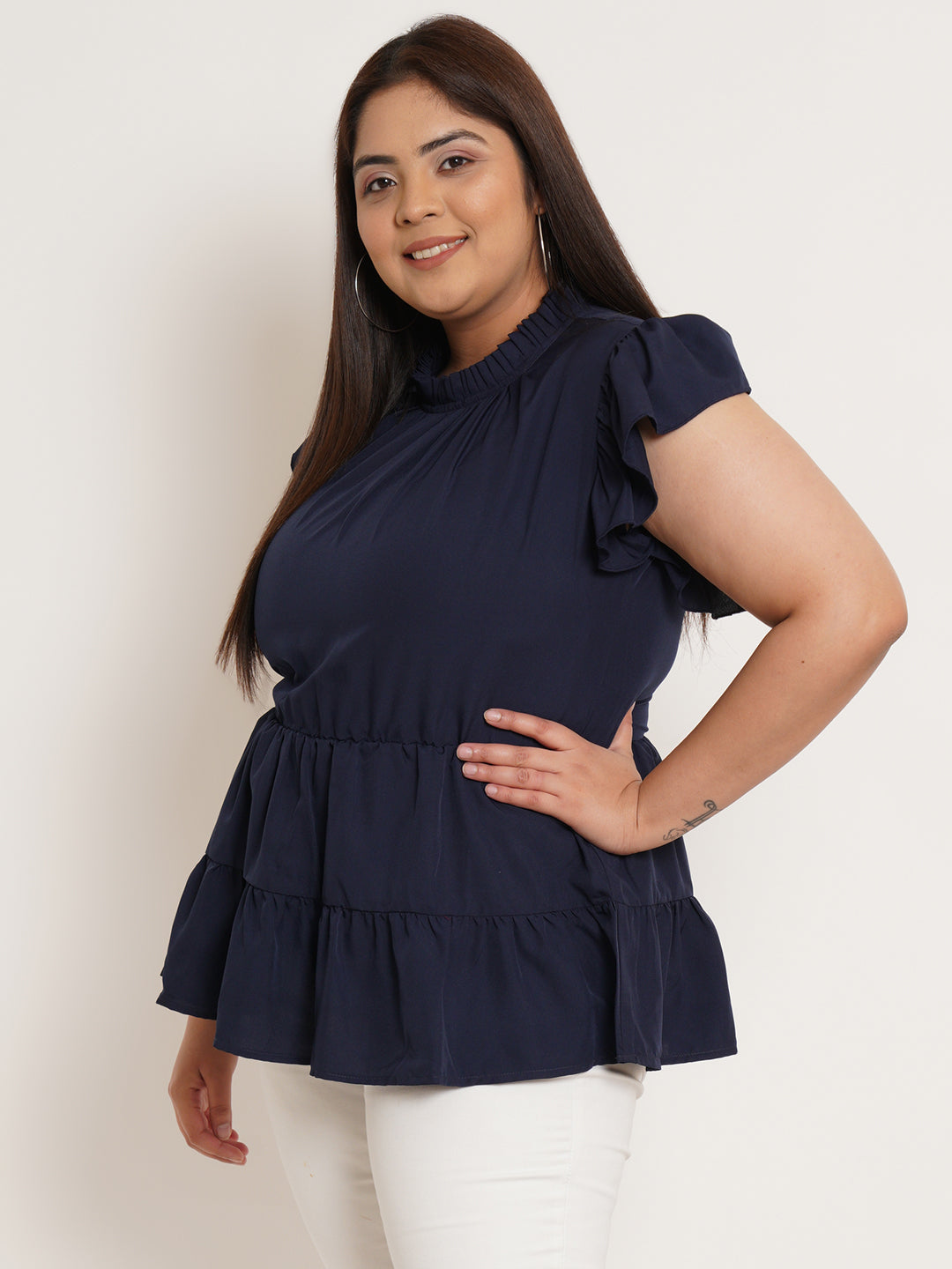 Women Plus Size Flutter Sleeves Ruffles Top
