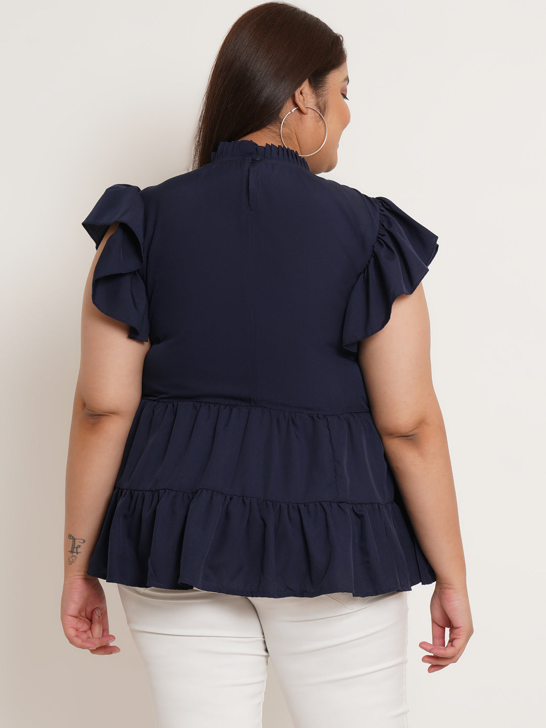 Women Plus Size Flutter Sleeves Ruffles Top