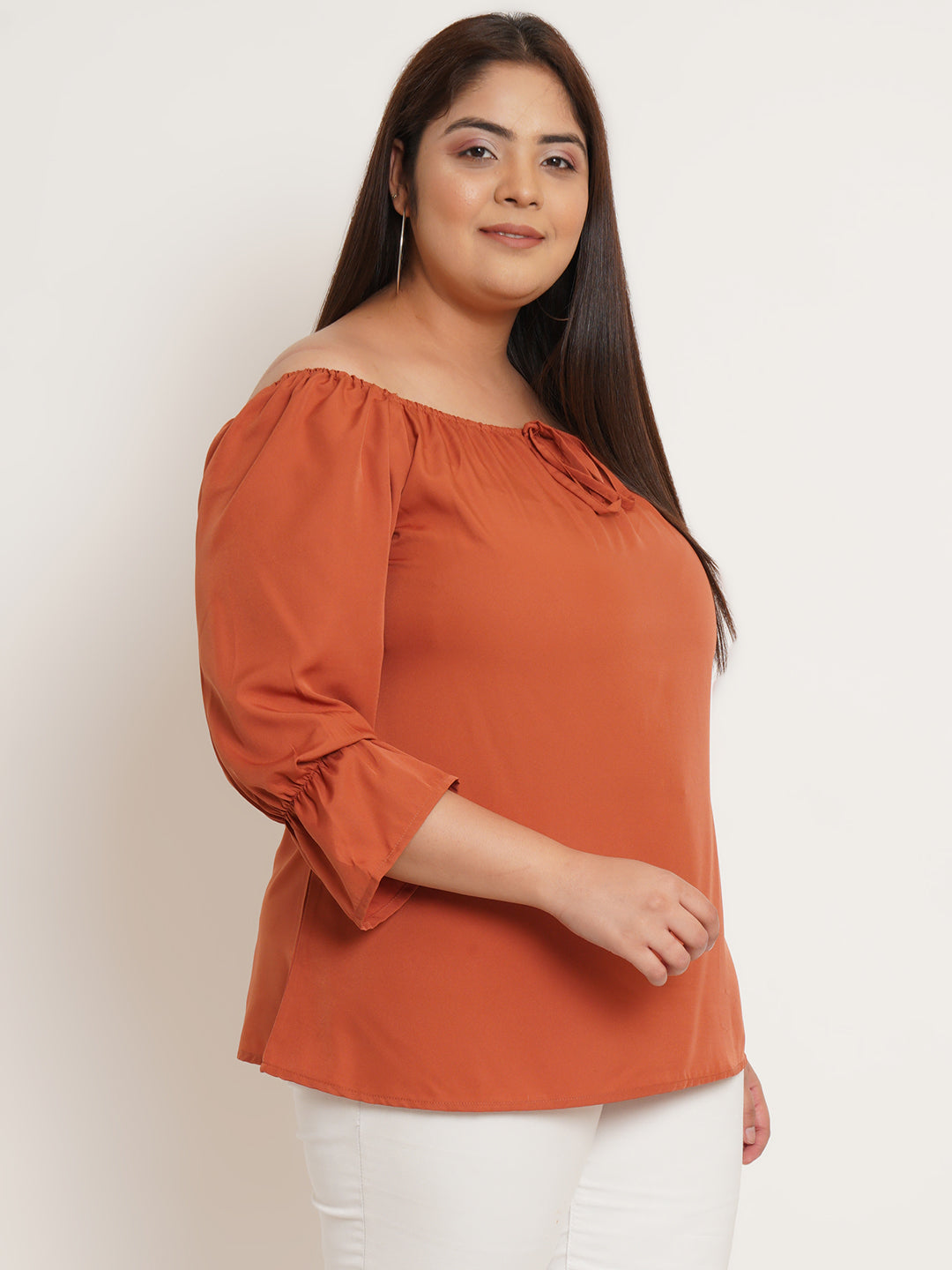 Women Plus Size Tie-Up Neck Crepe Top