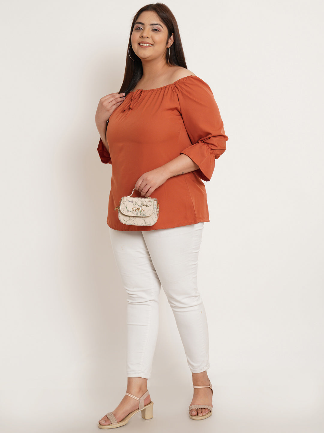 Women Plus Size Tie-Up Neck Crepe Top