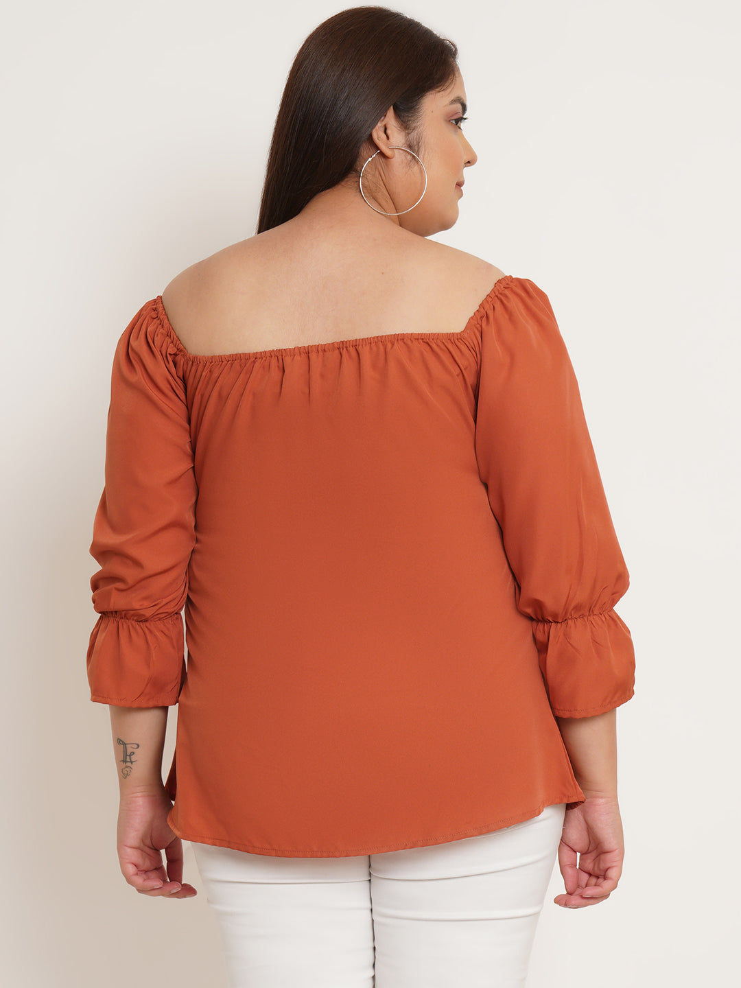 Women Plus Size Tie-Up Neck Crepe Top
