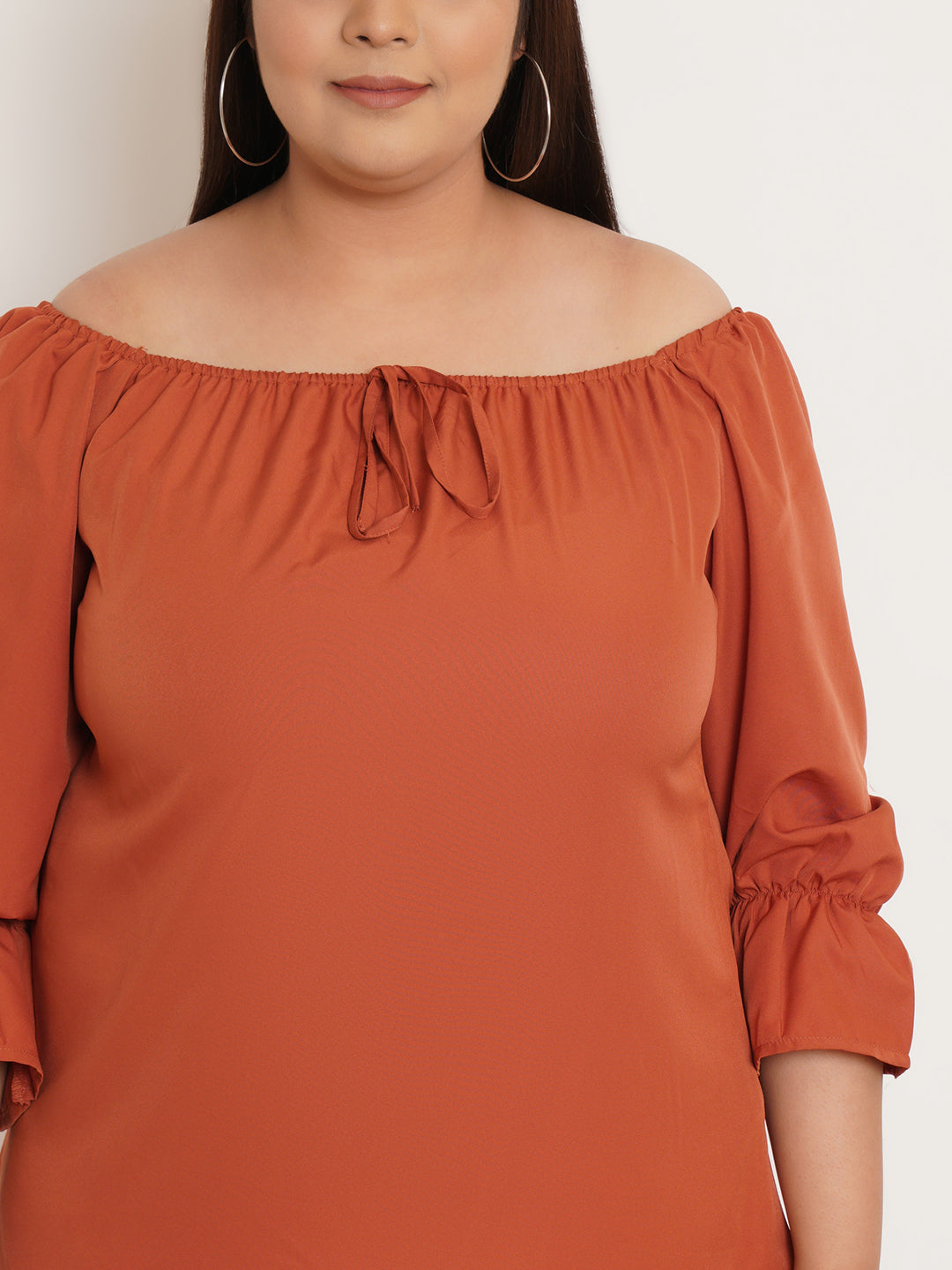 Women Plus Size Tie-Up Neck Crepe Top