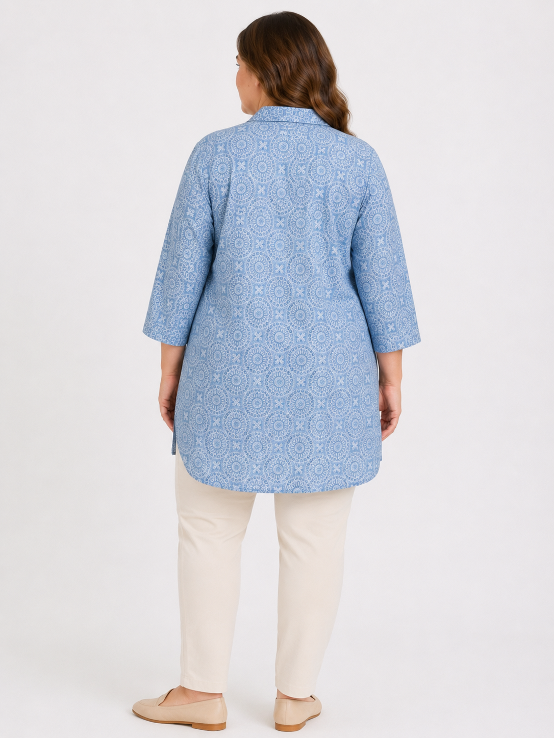 U&F Beyond Blue Printed Plus Size Shirt Style Top