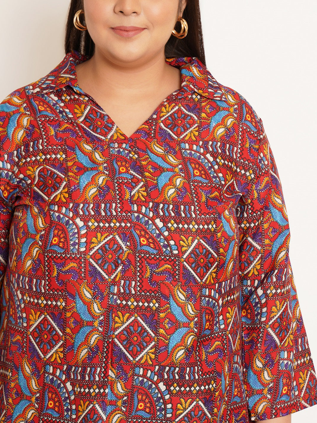Women Plus Size Ethnic motifs Printed Shirt Style Longline Top