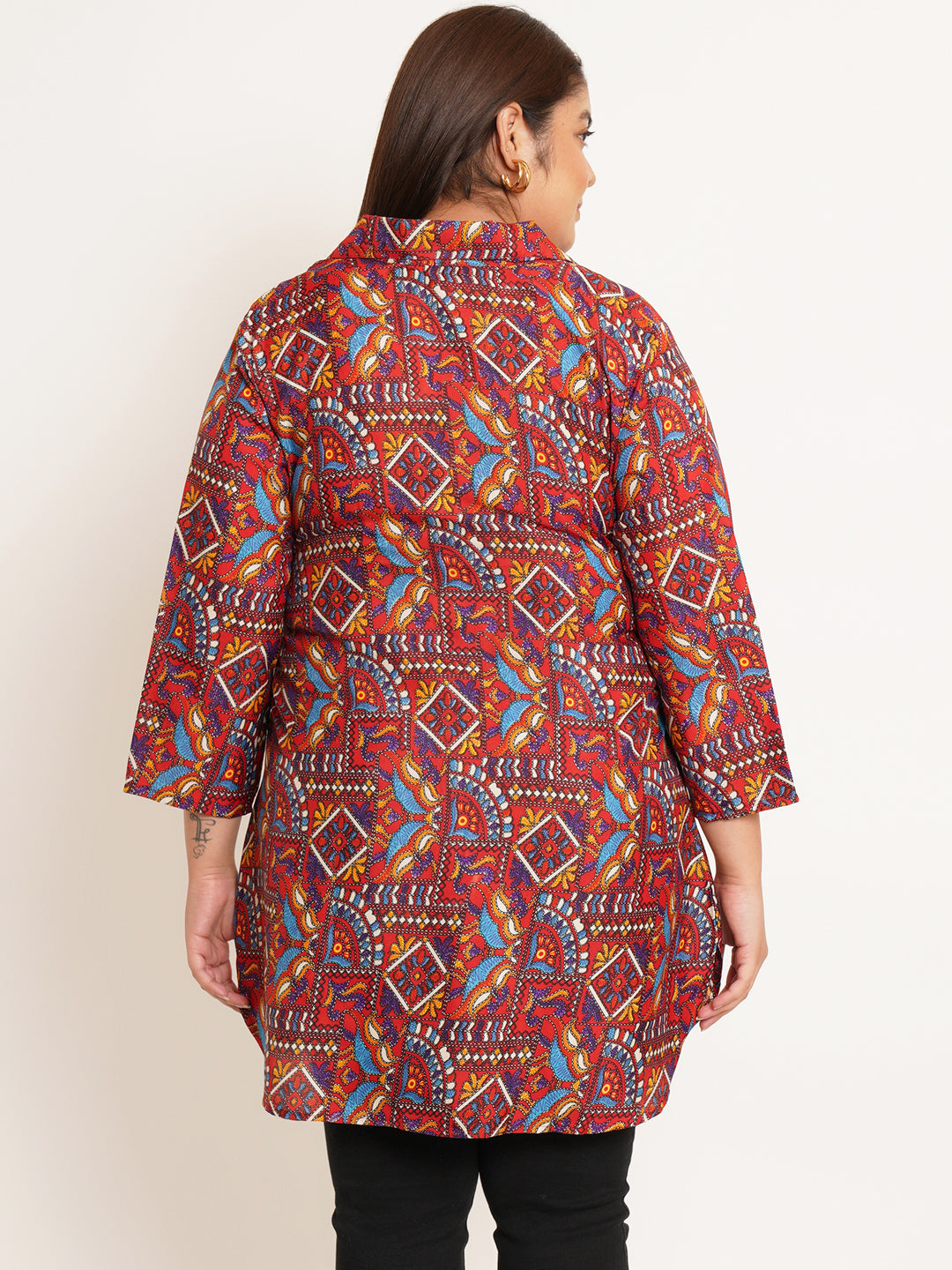 Women Plus Size Ethnic motifs Printed Shirt Style Longline Top
