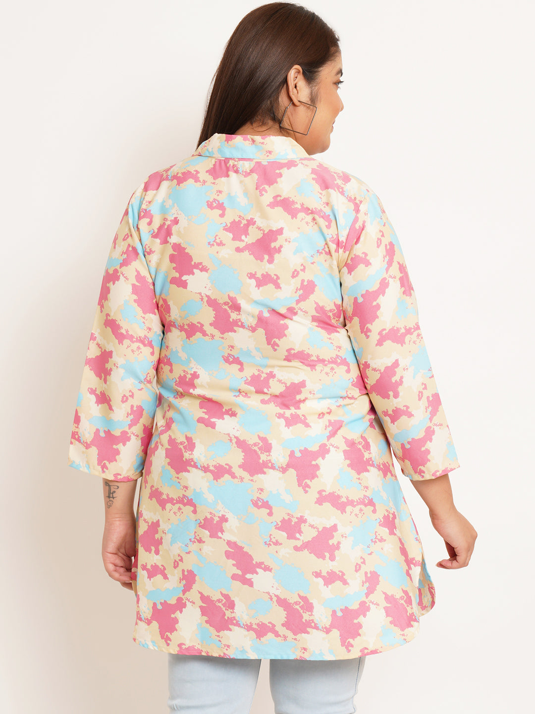 Women Plus Size Abstract Printed Shirt Style Longline Top