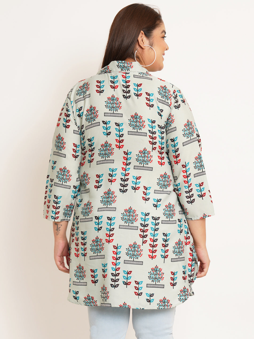 Women Plus Size Ethnic motifs Printed Shirt Style Longline Top