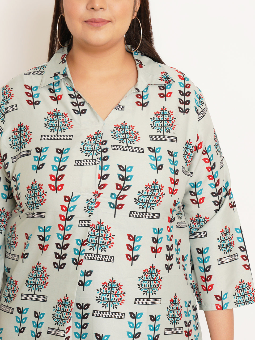 Women Plus Size Ethnic motifs Printed Shirt Style Longline Top