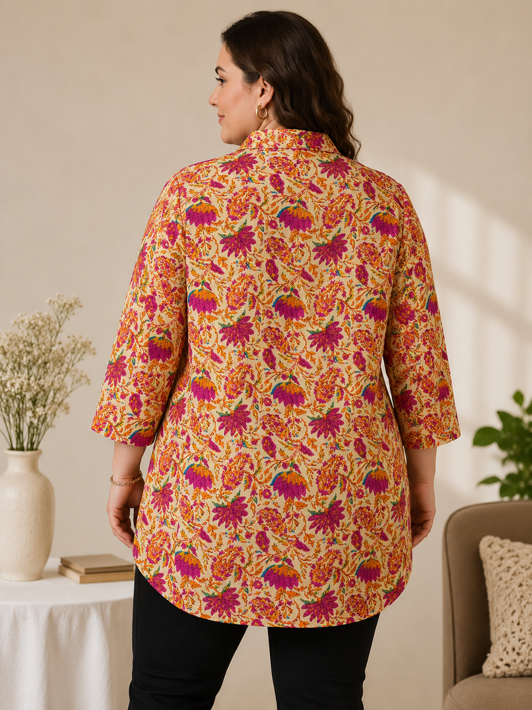U&F Beyond Sunset Bloom Floral Print Plus Size Tunic Top