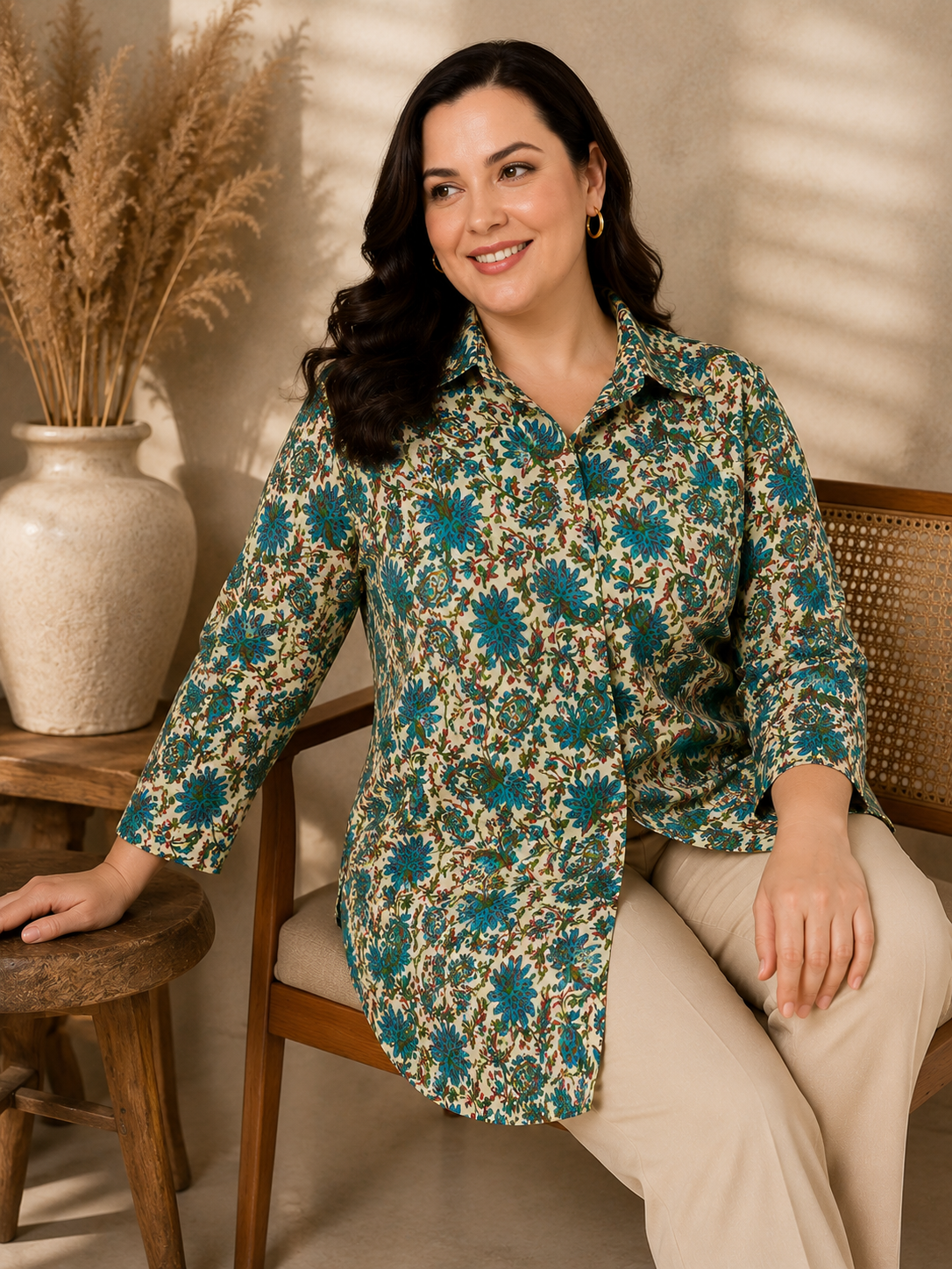 U&F Beyond Heritage Bloom Plus Size Shirt Tunic Top