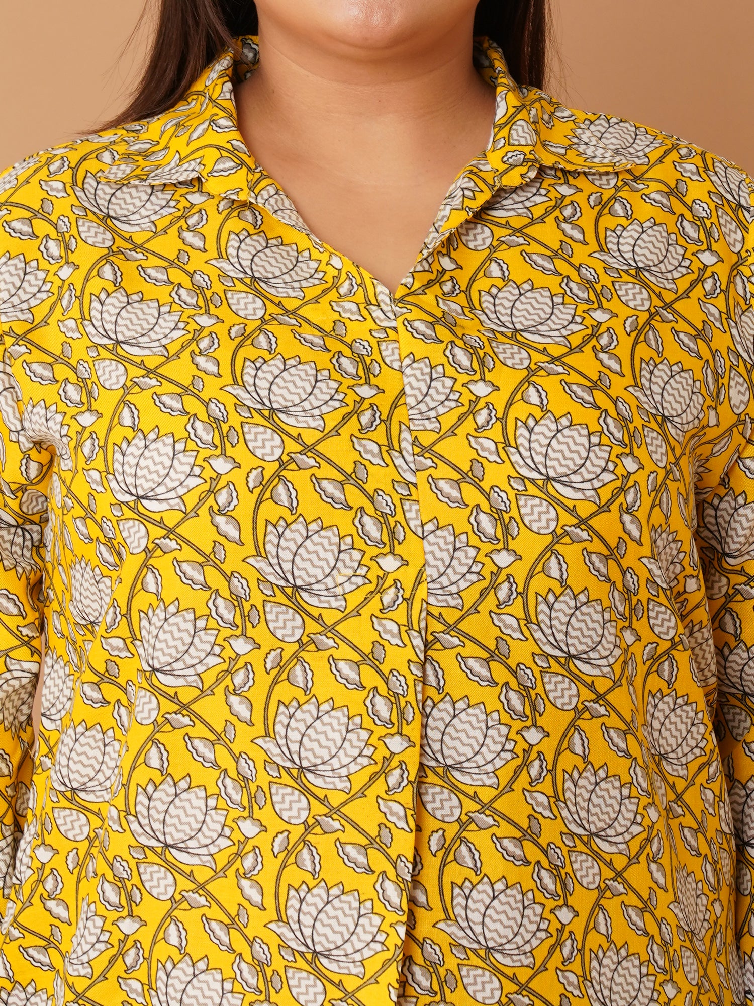 U&F Beyond Plus Size Yellow Floral Printed Longline Shirt Style Top