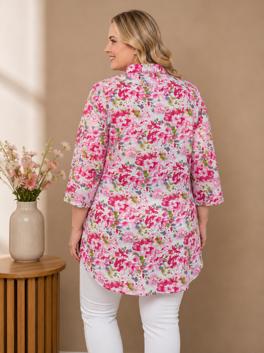 U&F Beyond Rosy Bloom Plus Size Shirt Tunic Top