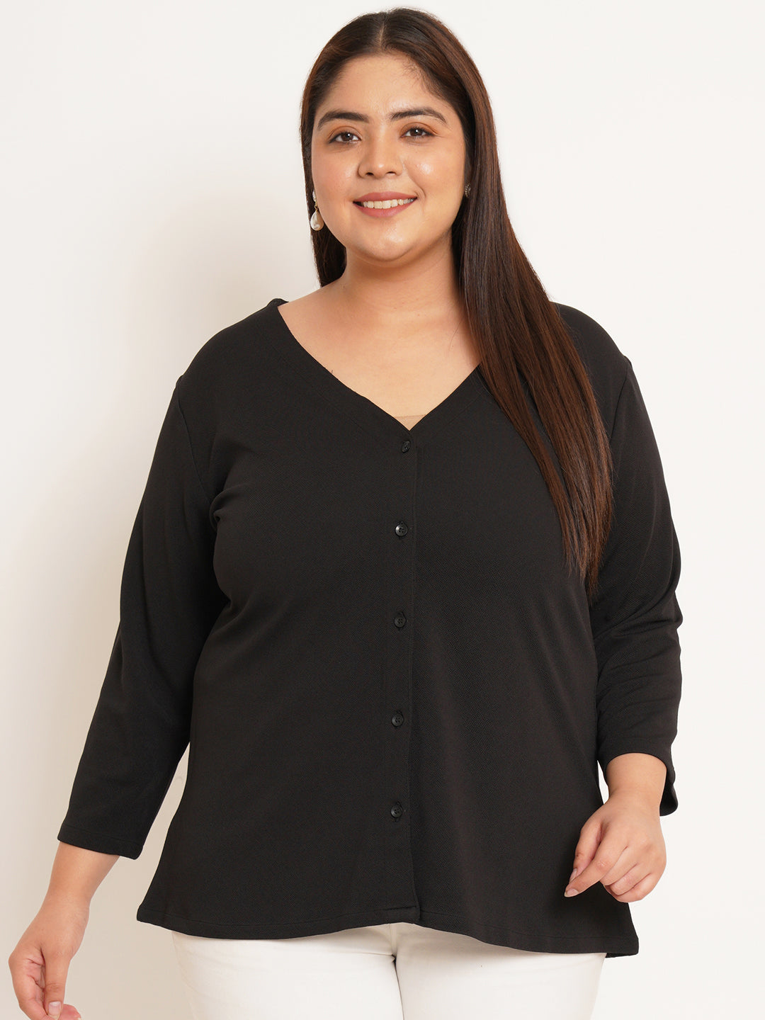 Women Plus Size V-Neck Shirt Style Top