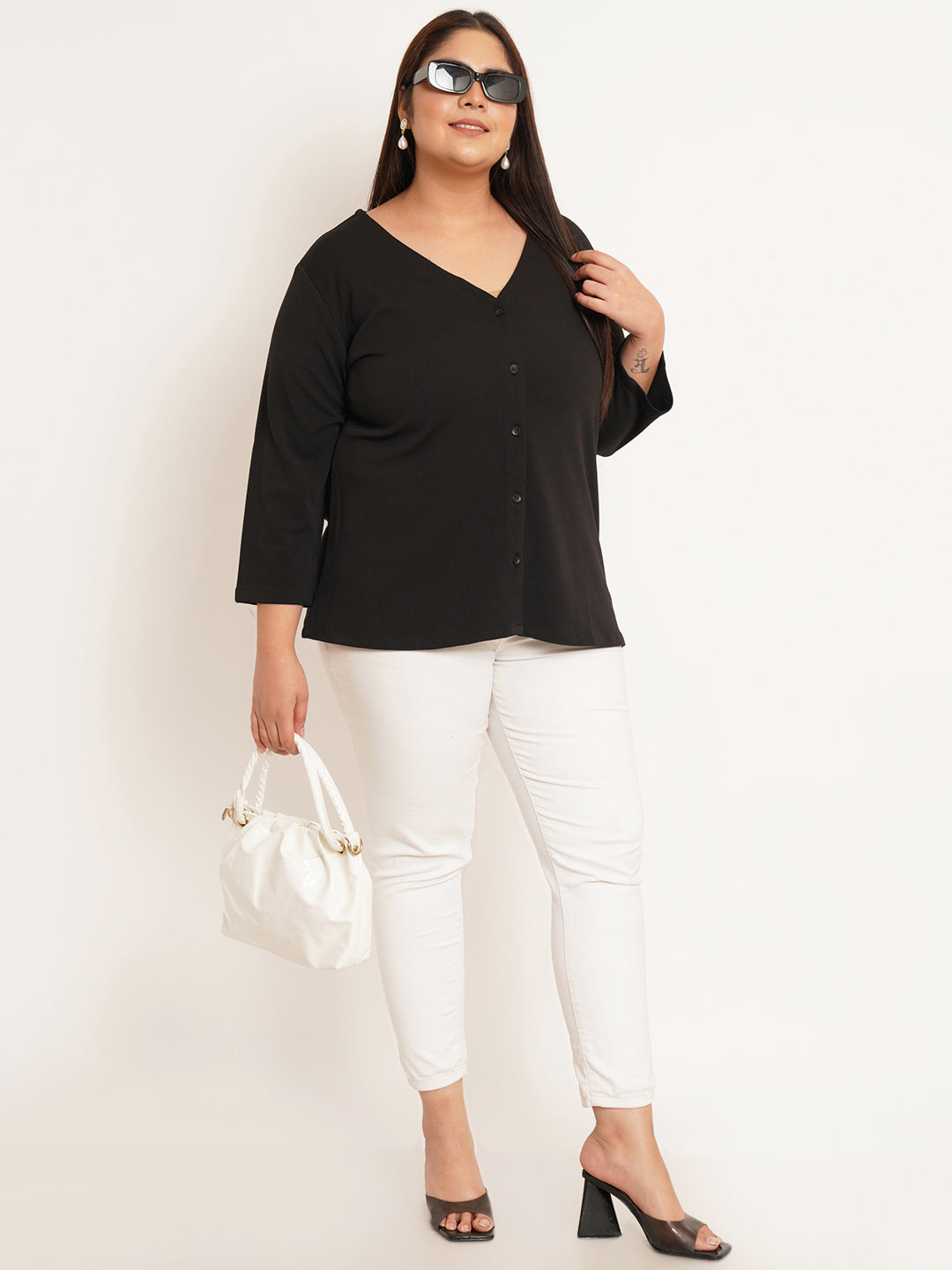 Women Plus Size V-Neck Shirt Style Top