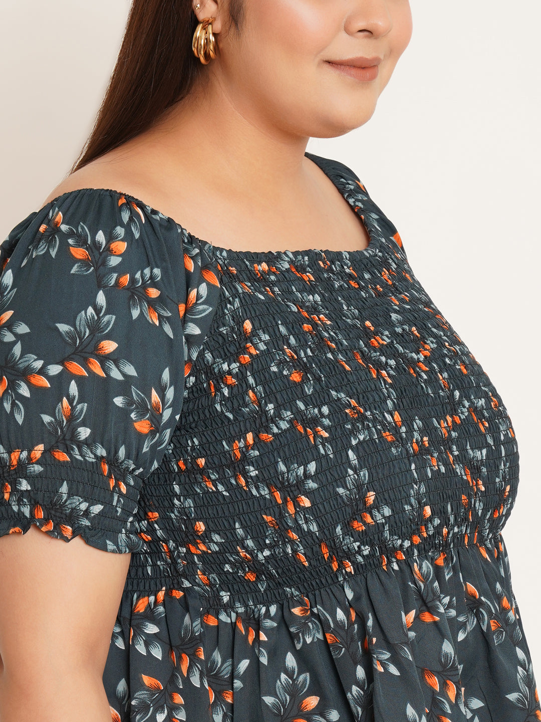 Women Plus Size Floral Printed Gathered Peplum Top