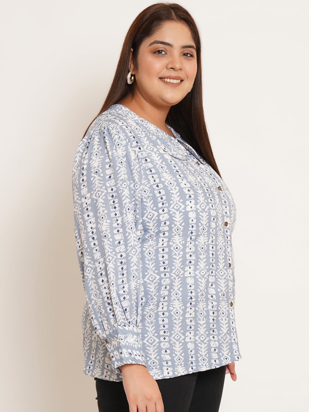 Women Plus Size Abstract Print Crepe Shirt Style Top