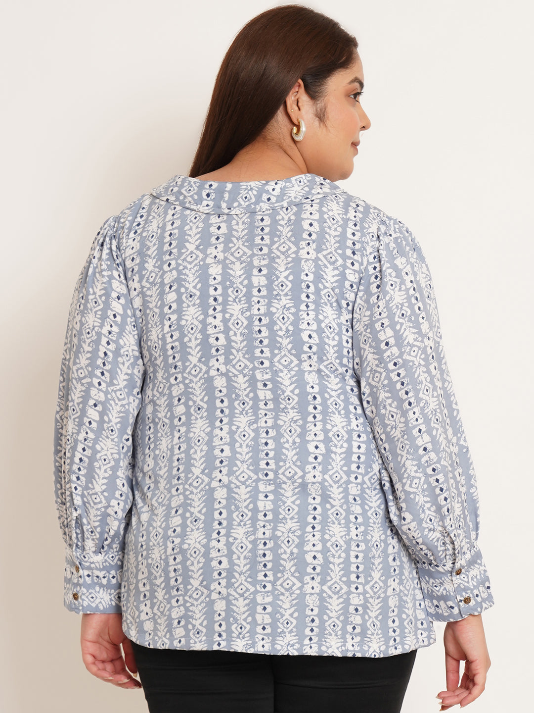 Women Plus Size Abstract Print Crepe Shirt Style Top